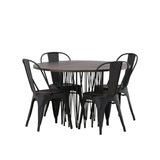 Kamenný kulatý jídelní stůl - černá / mocca dýha + jídelní židle Tempe - matná černá / kov _4