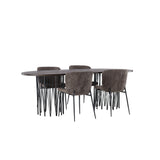 Kamenný oválný jídelní stůl - černá / mocca dýha + jídelní židle Modesto - šedá / kouřová černá Boucle _4