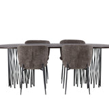 Kamenný oválný jídelní stůl - černá / mocca dýha + jídelní židle Modesto - šedá / kouřová černá Boucle _4