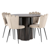 OliviaJídelní stůl-Mocca/MoccaVeneer+LimhamnLightChair-Black/BeigeVelvet_4