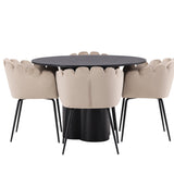 OliviaJídelní stůl-Black/BlackVeneer+LimhamnChair-Black/BeigeVelvet_4