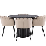 OliviaJídelní stůl-Black/BlackVeneer+LimhamnChair-Black/BeigeVelvet_4