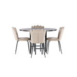 Jídelní stůl Copenhagen – černá / mocca dýha + židle Limhamn Light – černá / béžová sametová _4