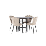 Jídelní stůl Copenhagen – černá / mocca dýha + židle Limhamn Light – černá / béžová sametová _4