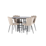 Jídelní stůl Copenhagen – černá / mocca dýha + židle Limhamn Light – černá / béžová sametová _4