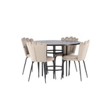 Jídelní stůl Copenhagen – černá / mocca dýha + židle Limhamn Light – černá / béžová sametová _4