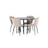 Jídelní stůl Copenhagen – černá / mocca dýha + židle Limhamn Light – černá / béžová sametová _4