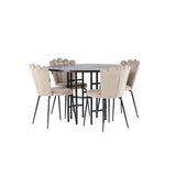 Jídelní stůl Copenhagen – černá / mocca dýha + židle Limhamn Light – černá / béžová sametová _4