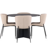 Kulatý jídelní stůl Bootcut - Černá / Černá Fanéer + Jídelní židle Modesto - Béžová / Béžová Boucle _4