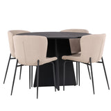 Kulatý jídelní stůl Bootcut - Černá / Černá Fanéer + Jídelní židle Modesto - Béžová / Béžová Boucle _4