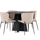 Kulatý jídelní stůl Bootcut - Černá / Černá Fanéer + Jídelní židle Modesto - Béžová / Béžová Boucle _4