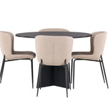 Kulatý jídelní stůl Bootcut - Černá / Černá Fanéer + Jídelní židle Modesto - Béžová / Béžová Boucle _4