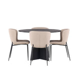 Kulatý jídelní stůl Bootcut - Černá / Černá Fanéer + Jídelní židle Modesto - Béžová / Béžová Boucle _4
