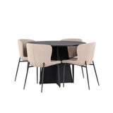 Kulatý jídelní stůl Bootcut - Černá / Černá Fanéer + Jídelní židle Modesto - Béžová / Béžová Boucle _4
