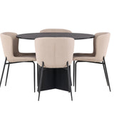 Kulatý jídelní stůl Bootcut - Černá / Černá Fanéer + Jídelní židle Modesto - Béžová / Béžová Boucle _4