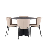 Kulatý jídelní stůl Bootcut - Černá / Černá Fanéer + Jídelní židle Modesto - Béžová / Béžová Boucle _4