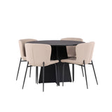 Kulatý jídelní stůl Bootcut - Černá / Černá Fanéer + Jídelní židle Modesto - Béžová / Béžová Boucle _4