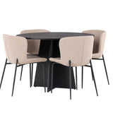 Kulatý jídelní stůl Bootcut - Černá / Černá Fanéer + Jídelní židle Modesto - Béžová / Béžová Boucle _4