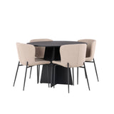 Kulatý jídelní stůl Bootcut - Černá / Černá Fanéer + Jídelní židle Modesto - Béžová / Béžová Boucle _4