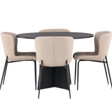 Kulatý jídelní stůl Bootcut - Černá / Černá Fanéer + Jídelní židle Modesto - Béžová / Béžová Boucle _4