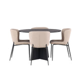 Kulatý jídelní stůl Bootcut - Černá / Černá Fanéer + Jídelní židle Modesto - Béžová / Béžová Boucle _4