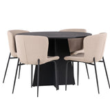 Kulatý jídelní stůl Bootcut - Černá / Černá Fanéer + Jídelní židle Modesto - Béžová / Béžová Boucle _4