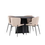 Kulatý jídelní stůl Bootcut - Černá / Černá Fanéer + Jídelní židle Modesto - Béžová / Béžová Boucle _4