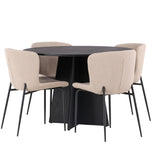 Kulatý jídelní stůl Bootcut - Černá / Černá Fanéer + Jídelní židle Modesto - Béžová / Béžová Boucle _4