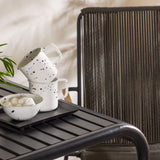 Hliníková jídelna Borneo – černá / Kvadrat 70*70* + Bois Jídelní židle ocel – černá / tmavě šedá lano _2