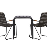 Hliníková jídelna Borneo – černá / Kvadrat 70*70* + Bois Jídelní židle ocel – černá / tmavě šedá lano _2