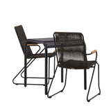 Hliníková jídelna Borneo – černá / Kvadrat 70*70* + Bois Jídelní židle ocel – černá / tmavě šedá lano _2