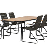 Jídelní stůl Holmbeck Steel – Černá / Obdélníková 90*200*75 +Bois Jídelní židle Steel – Černá / Tmavě šedá Lano _6