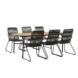 Jídelní stůl Holmbeck Steel – Černá / Obdélníková 90*200*75 +Bois Jídelní židle Steel – Černá / Tmavě šedá Lano _6