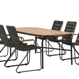 Jídelní stůl Holmbeck Steel – Černá / Obdélníková 90*200*75 +Bois Jídelní židle Steel – Černá / Tmavě šedá Lano _6