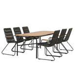 Jídelní stůl Holmbeck Steel – Černá / Obdélníková 90*200*75 +Bois Jídelní židle Steel – Černá / Tmavě šedá Lano _6