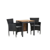Diego Cafetable hliník – černá / hnědá Aintwood – obdélníkový 70*70/130* + hliníková jídelní židle Malina – černá / proutí _2