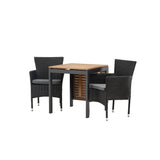 Diego Cafetable hliník – černá / hnědá Aintwood – obdélníkový 70*70/130* + hliníková jídelní židle Malina – černá / proutí _2