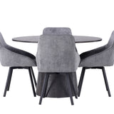 Jídelní stůl Lanzo φ120 - Mocca/Mocca +Jídelní židle Rosie - Černá / Tmavě šedá látka _4