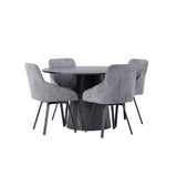 Jídelní stůl Lanzo φ120 - Mocca/Mocca +Jídelní židle Rosie - Černá / Tmavě šedá látka _4