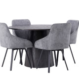 Jídelní stůl Lanzo φ120 - Mocca/Mocca +Jídelní židle Rosie - Černá / Tmavě šedá látka _4