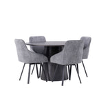 Jídelní stůl Lanzo φ120 - Mocca/Mocca +Jídelní židle Rosie - Černá / Tmavě šedá látka _4