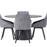 Jídelní stůl Lanzo φ120 - Mocca/Mocca +Jídelní židle Rosie - Černá / Tmavě šedá látka _4