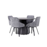 Jídelní stůl Lanzo φ120 - Mocca/Mocca +Jídelní židle Rosie - Černá / Tmavě šedá látka _4