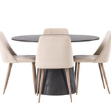 Jídelní stůl Lanzo φ120 - Mocca/Mocca + Noční jídelní židle - Tmavý ořech / Mocca / Hnědá látka _4