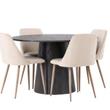 Jídelní stůl Lanzo φ120 - Mocca/Mocca + Noční jídelní židle - Tmavý ořech / Mocca / Hnědá látka _4