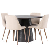 Jídelní stůl Lanzo φ120 - Mocca/Mocca + Noční jídelní židle - Tmavý ořech / Mocca / Hnědá látka _4