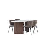 Jídelní stůl Grönvik 180*75 - Mocca / Offwhite Concretelook MDF + Jídelní židle Modesto - šedá / kouřová černá Boucle _4