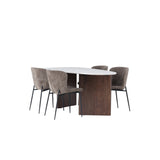 Jídelní stůl Grönvik 180*75 - Mocca / Offwhite Concretelook MDF + Jídelní židle Modesto - šedá / kouřová černá Boucle _4