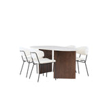 Jídelní stůl Grönvik 180*75 - Mocca / Offwhite Concretelook MDF +Chico Jídelní židle - Černá / Bílá Boucle _4