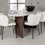 Jídelní stůl Grönvik 180*75 - Mocca / Offwhite Concretelook MDF + Jídelní židle Edina - Černá / Bílá Boucle _4
